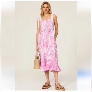Peter Som Pink White Floral Midi Dress Size 4